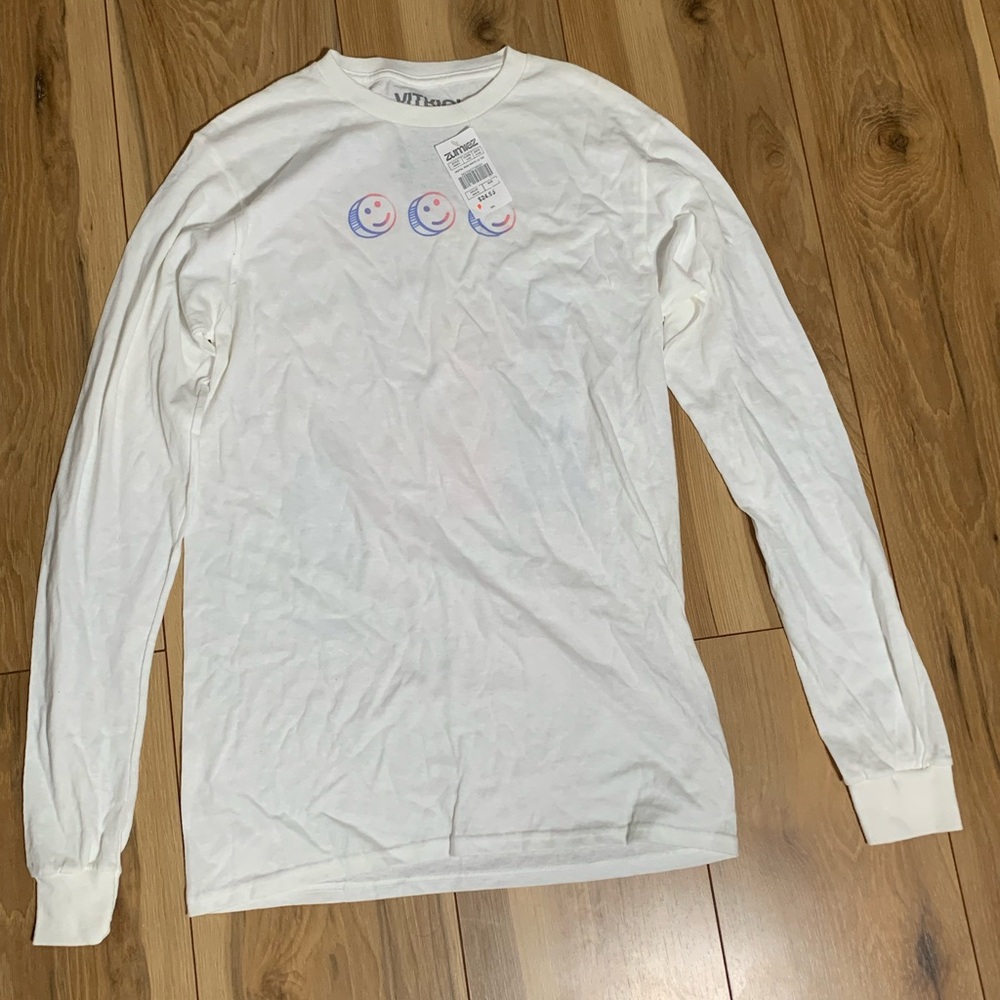 White long sleeve graphic emoji shirt